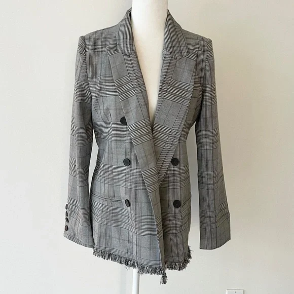 Romeo & Juliet Couture | Black/White/Red Plaid Open Front Fringed Blazer *NWT* - Picture 3 of 15